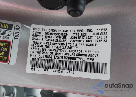 2013 Honda Cr-V Ex-L from USA, damaged, VIN 5J6RM4H7XDL028889